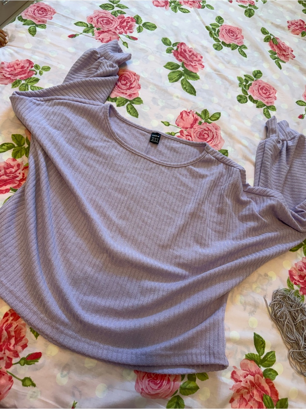 Light Purple Ribbed Long-Sleeve Women's Top